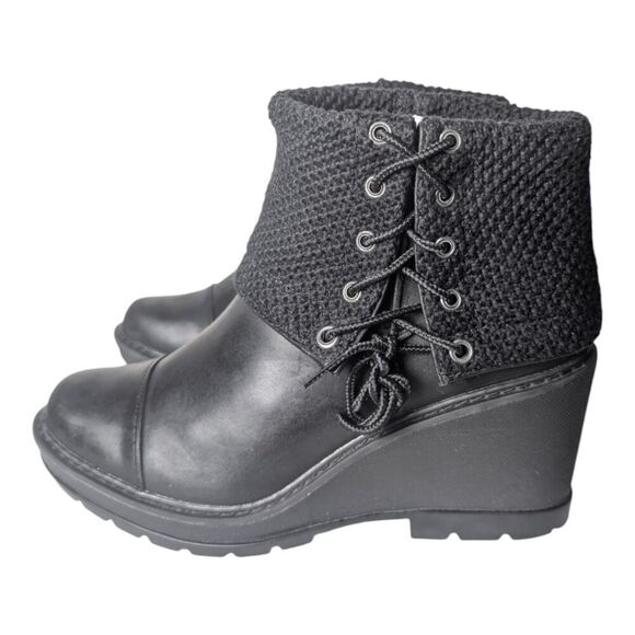 TIMBERLAND Kelli's Black Leather Fold Down Wedge Boot Size 8.5 - Picture 2 of 9